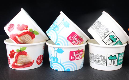 Disposable Ice Cream Gelato Paper Cups With Spoons for Gelato Shops