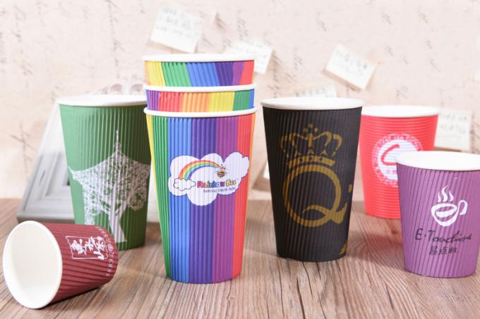 Biodegradable Custom Printed Disposable Coffee Cups With Plastic Cover