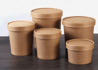 Disposable Kraft Paper Soup Cups Containers With Cover And Spoon 16oz 20oz Size