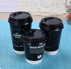 Black Take Away Recycled Paper Coffee Cups With Plastic Covers And Straws