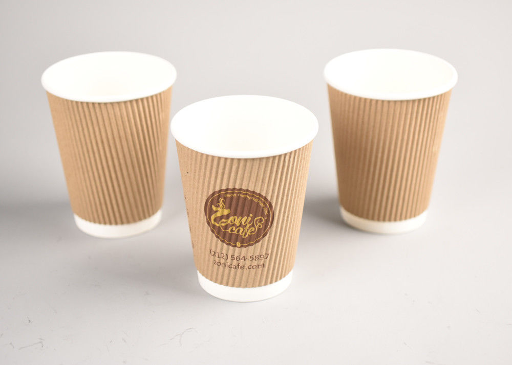 8oz 12oz Kraft Triple Wall Cups Disposable With FDA Approved Paper
