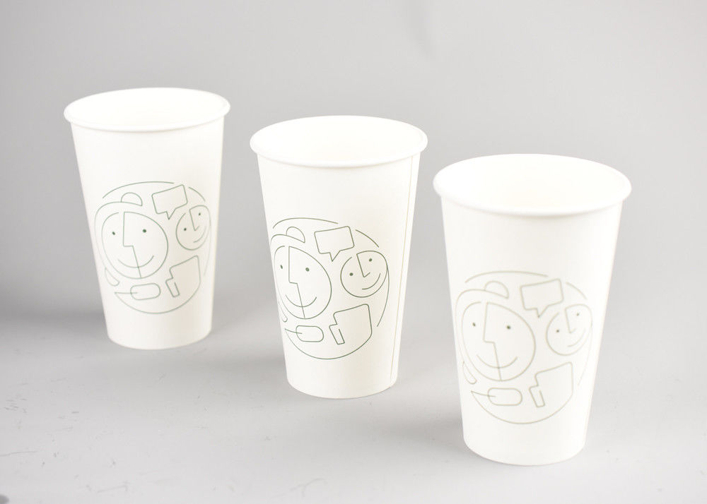 Custom Printed White Paper Coffee Cups 16oz Biodegradable FDA Approved